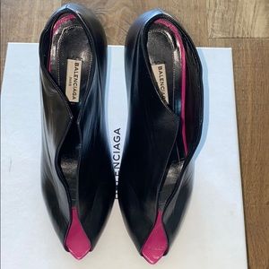 Balenciaga leather bootie with pvc pink peep toe